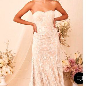 Lulu's Cream Beige & White Lace Boho Wedding Dress (NWOT)
